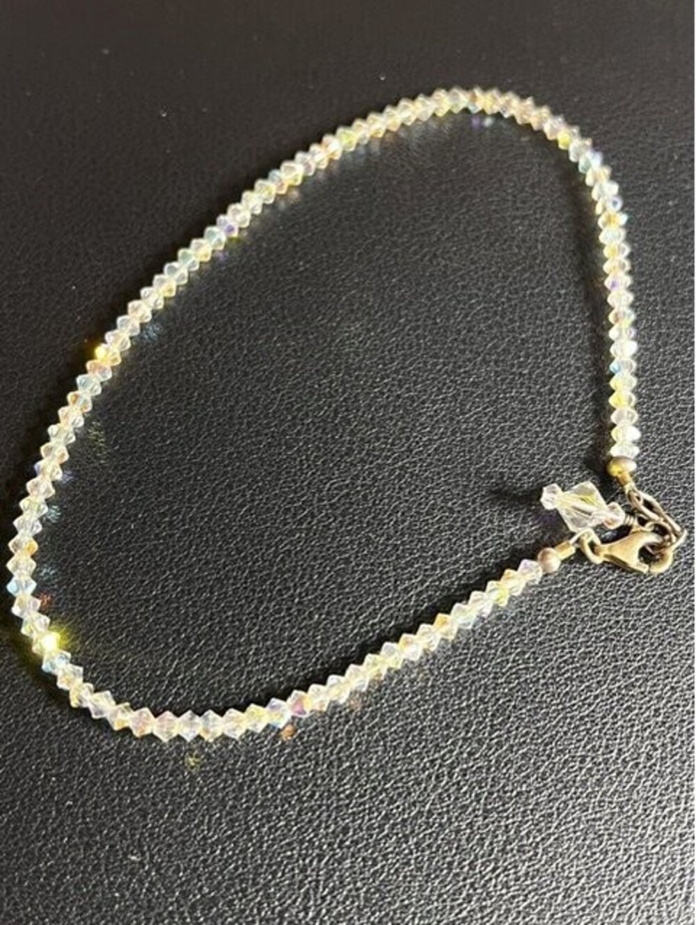 B6100 AB Crystal Anklet Bracelet Sterling Silver Aurora Borealis Sparkle 10-11"